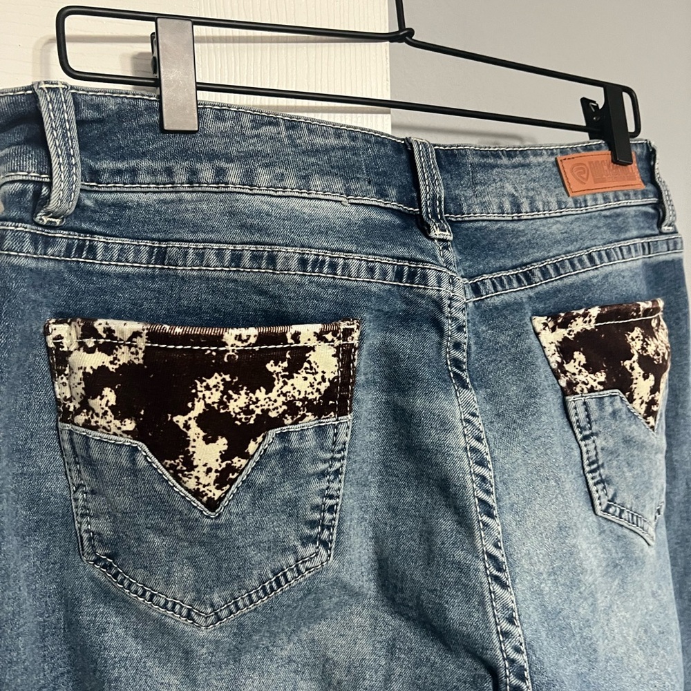 Rock & Roll Denim Cow Print Relaxed Straight Mid-Rise Jeans -38 INSEAM